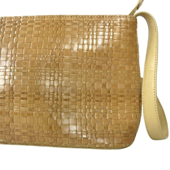 Vintage FOSSIL Tan Woven Leather Shoulder Bag Key Charm Zipper Handbag Purse - Picture 7 of 12